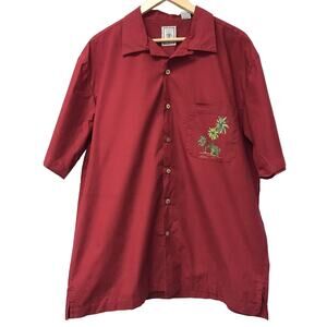 Roundtree and York Shirt Mens Large Red Tiki Hawaiian Palm Tree
